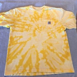 Carhartt Tie Dye Pocket T Shirt Yellow White Workwear Men's Large USA Style